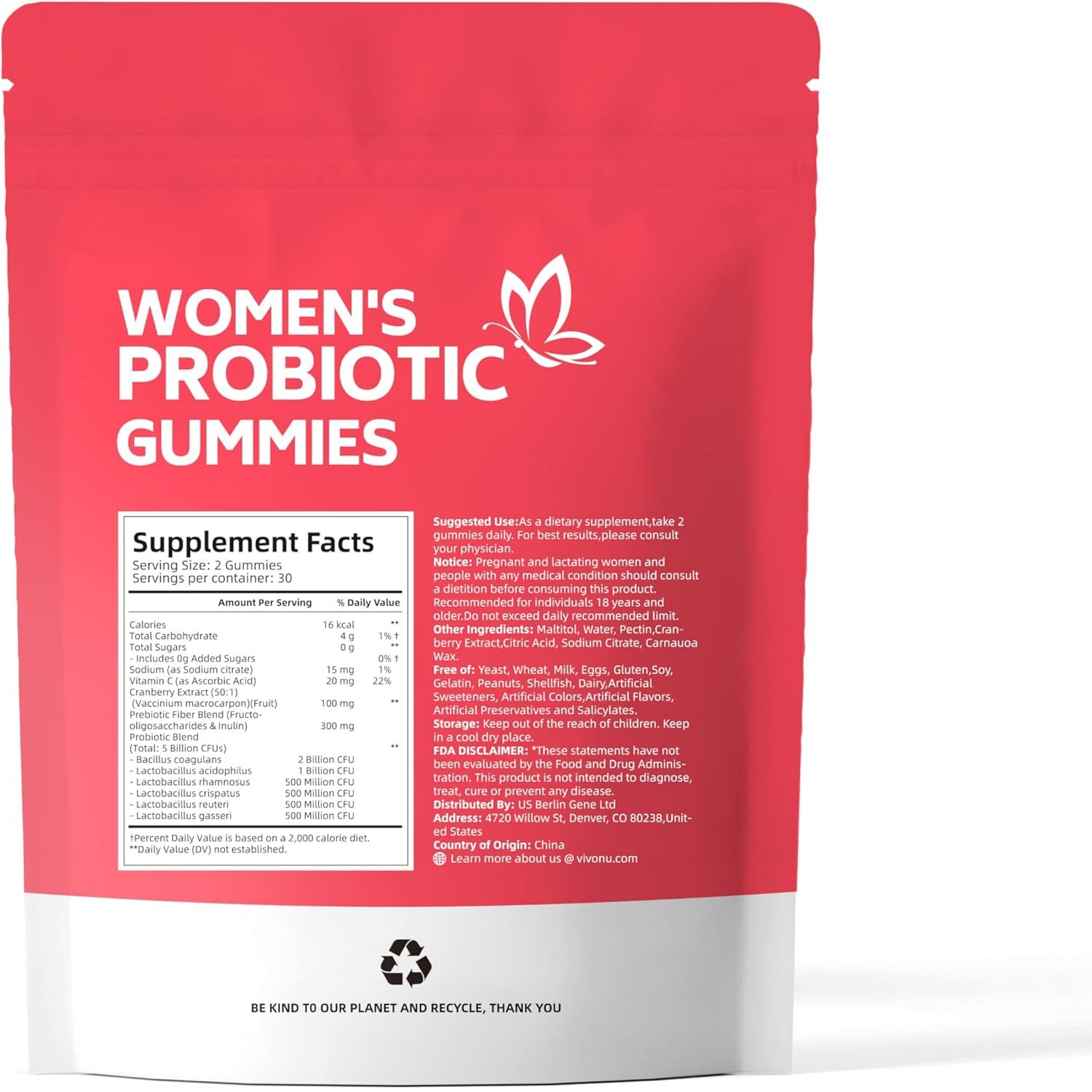 Supplement facts – vaginal probiotic supplement back of pack